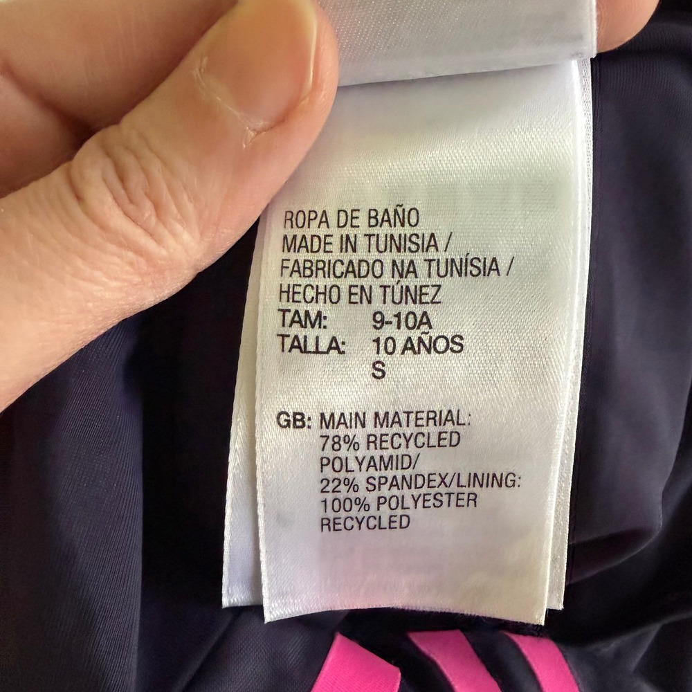 ADIDAS Essence Navy Core 3-Stripes Girls One Piece Swimsuit, 9/10 - Picture 4 of 7